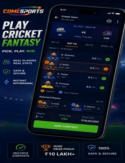 Comewin (come to win) fantasy cricket & matchday visual 2